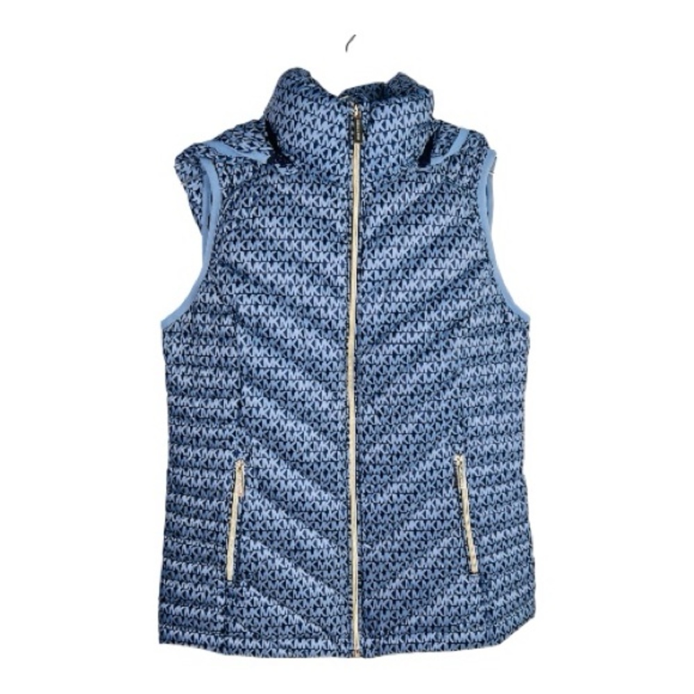 Michael Kors Navy/Blue Packable Down Fill Hood Quilted Puffer Vest - Picture 3 of 16